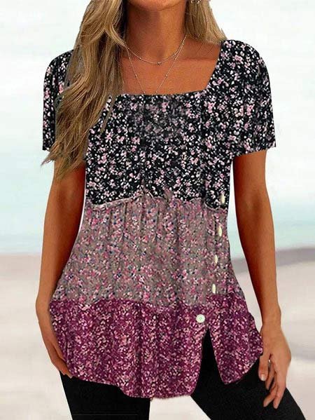 Disty Floral Square Neck Casual Shirt