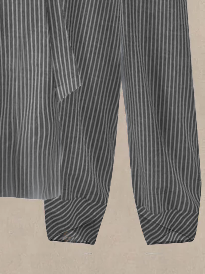 Striped Loose Crew Neck Linen Two-Piece Set