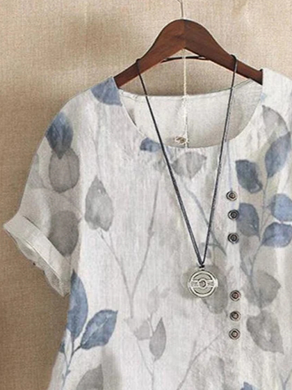 Crew Neck Cotton And Linen Linen Loose Shirt
