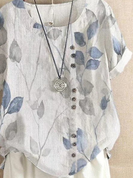 Crew Neck Cotton And Linen Linen Loose Shirt