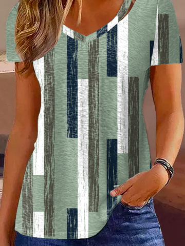 V Neck Casual Striped Shirt