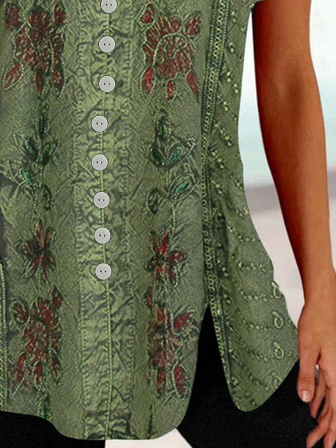 Floral Square Neck Vintage Regular Fit T-Shirt