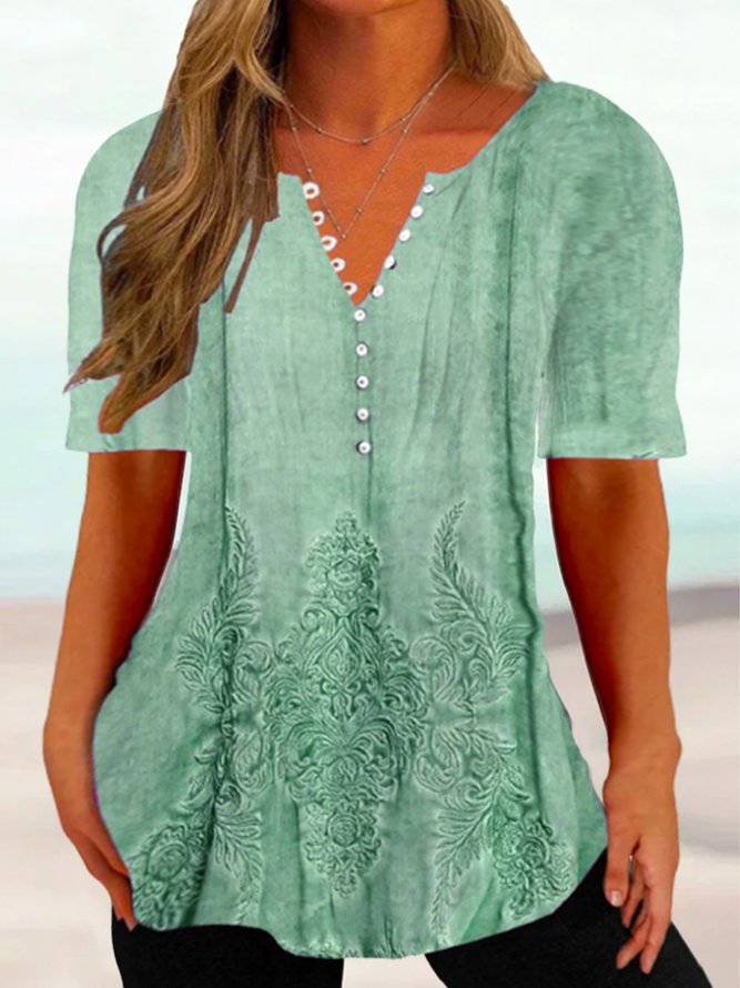 Plus Size V Neck Loose Casual Shirt