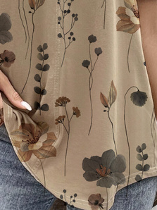 Plus Size Floral Loose Jersey Casual T-Shirt