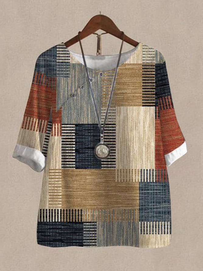 Loose Casual Geometric V Neck Two-Piece Set