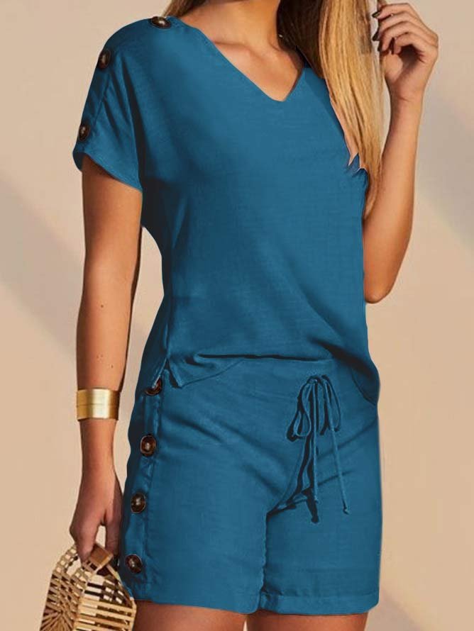 V Neck Casual Two-Piece Set
