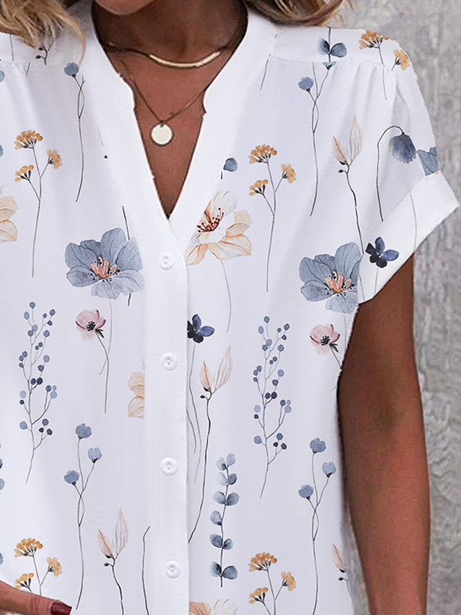 Buttoned Floral Loose Casual Blouse | justfashionnow