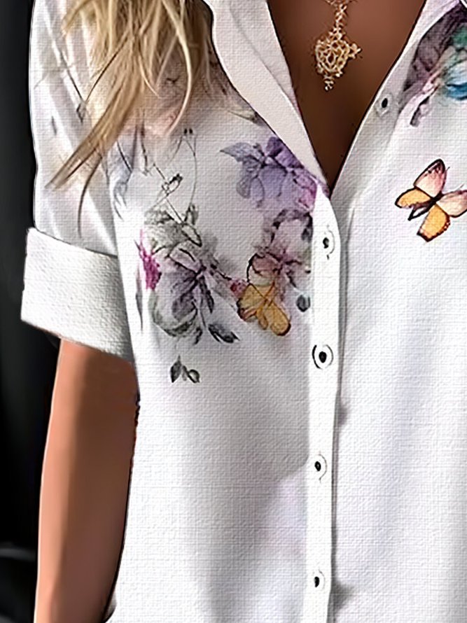 Butterfly Loose Shirt Collar Casual Blouse