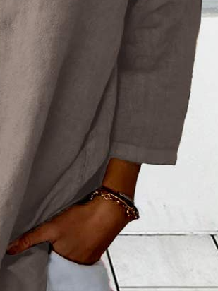 Women's V-neck 3/4 sleeves Plain Linen Shirt