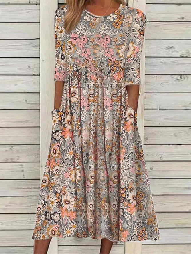Women's A Line Dress Midi Dress Half Sleeve Floral Ruched Print Spring ...