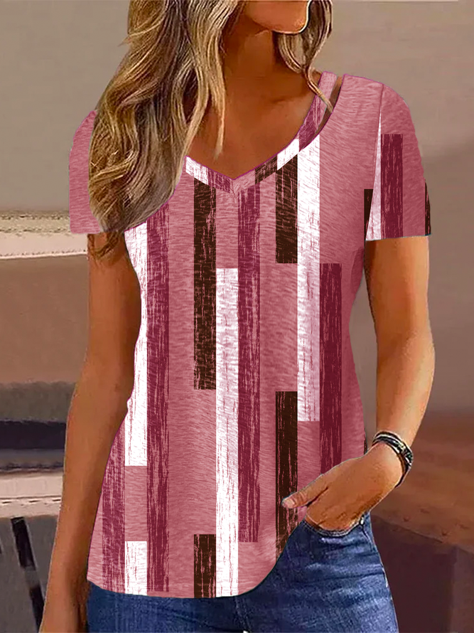 V Neck Casual Striped Shirt