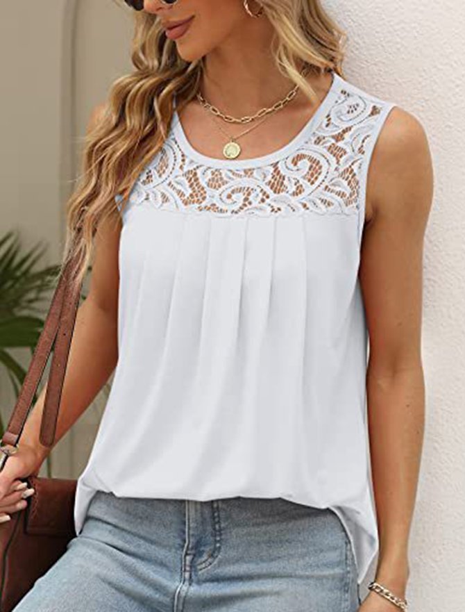 Plain Crew Neck Lace Simple Tank Top