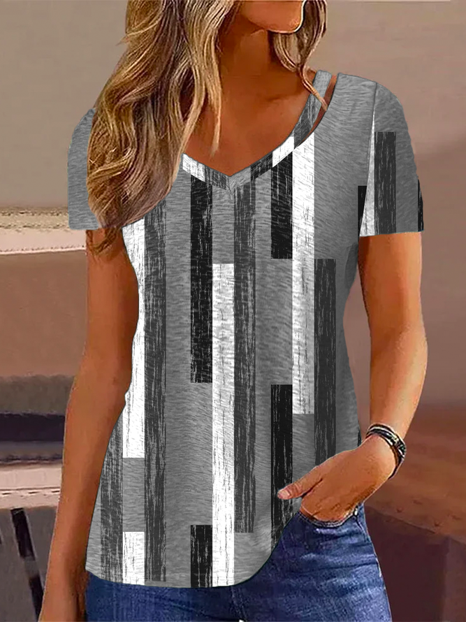 V Neck Casual Striped Shirt