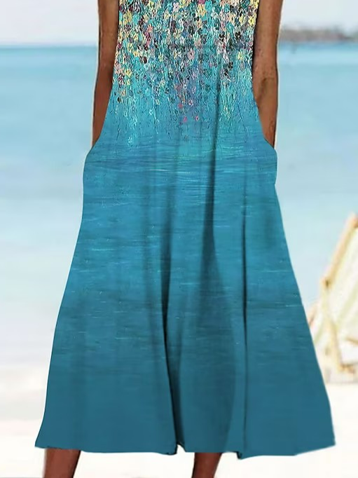Casual Crew Neck Ombre Floral Dress