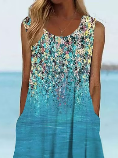 Casual Crew Neck Ombre Floral Dress