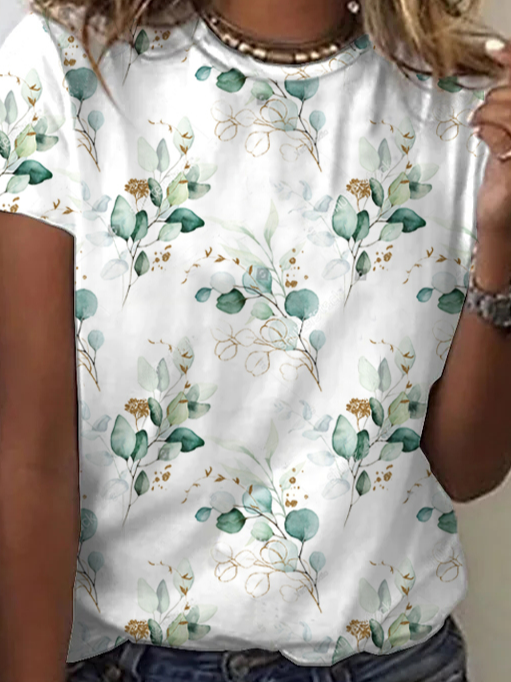 Crew Neck Casual Loose Floral T-Shirt