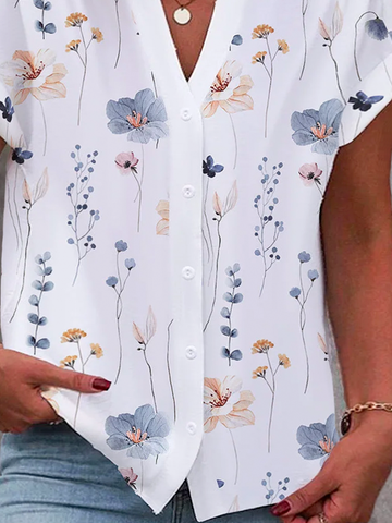 Plus size Floral Casual Notched Blouse