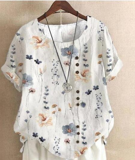 Country Floral Casual Cotton Top & Cotton Pants Two-Piece Set