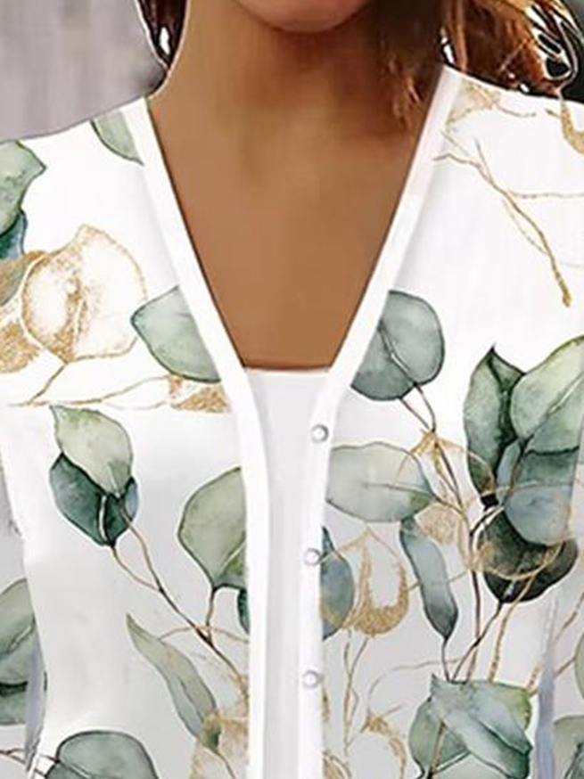 Leaf Buttoned Casual Mock Two-Piece Shirt