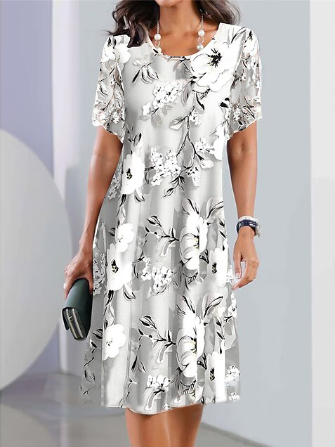 Loose Crew Neck Casual Dress With No Belt