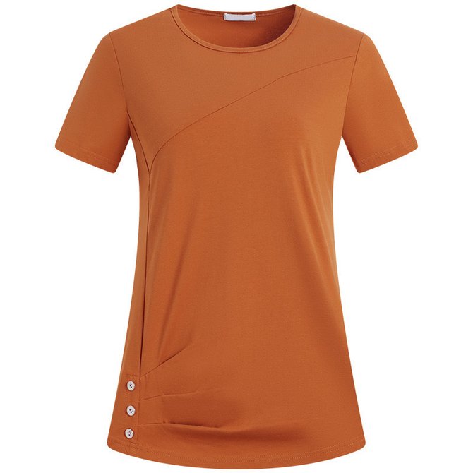 Plain Buckle Gathered Short Sleeve Casual Shirt