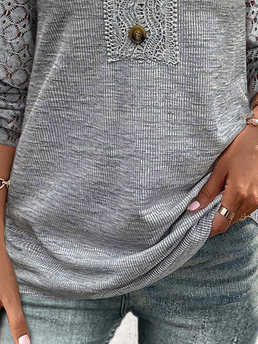 V Neck Casual Plain Lace Bukle T-Shirt