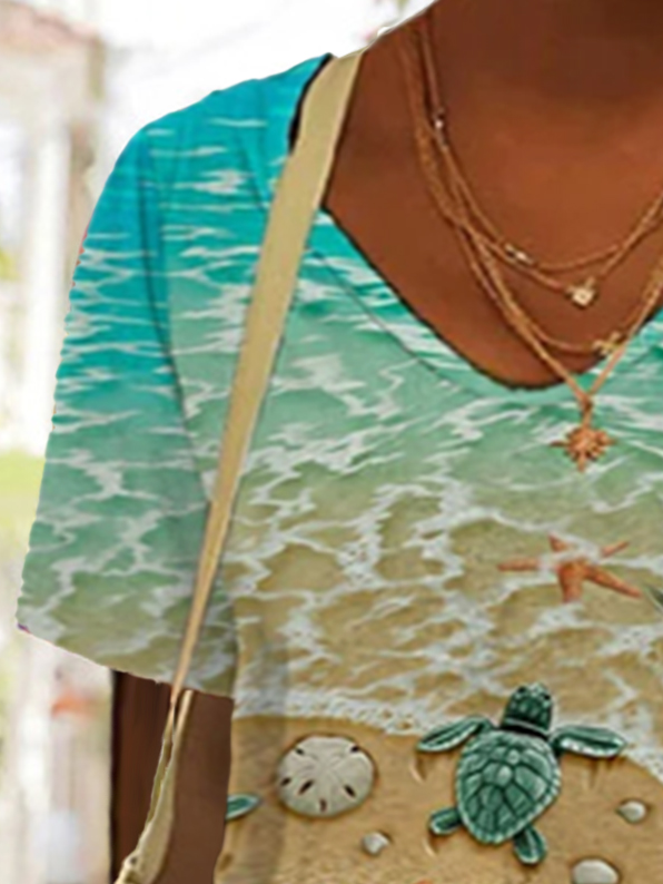 Plus Size Jersey Beach Casual T-Shirt