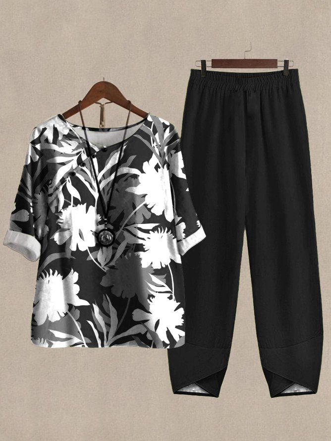 Casual Leaf Asymmetrical Collar Two-Piece Set