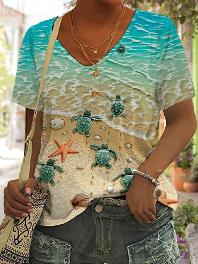 Plus Size Jersey Beach Casual T-Shirt