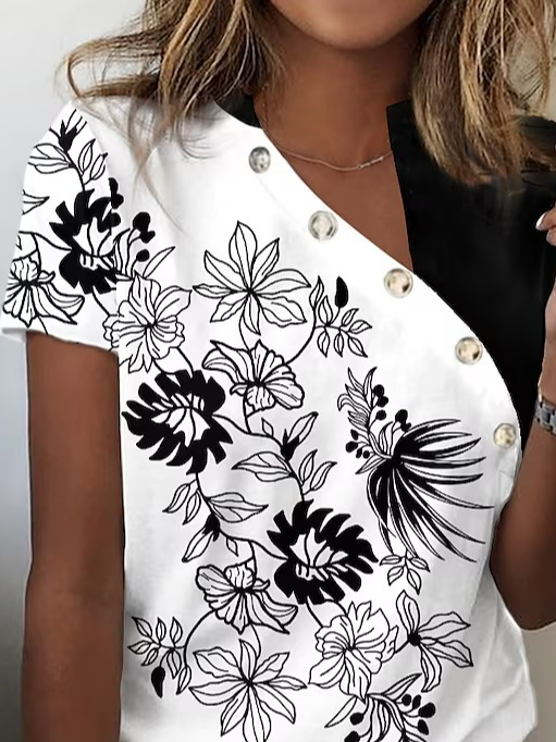 Asymmetrical Loose Floral Casual Shirt