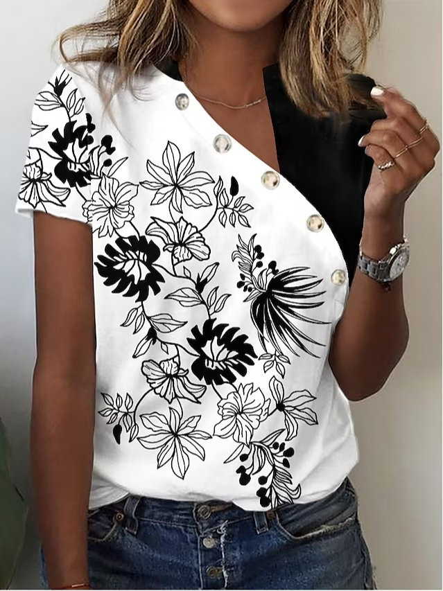 Asymmetrical Loose Floral Casual Shirt