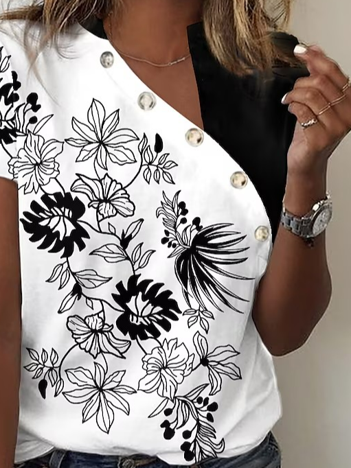 Asymmetrical Loose Floral Casual Shirt