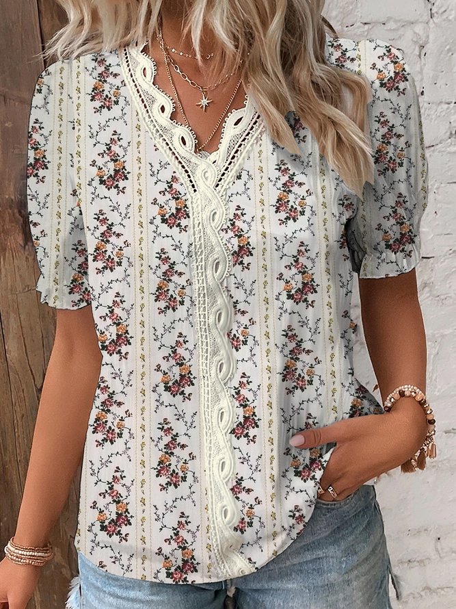 Lace Loose Casual Floral Shirt | justfashionnow