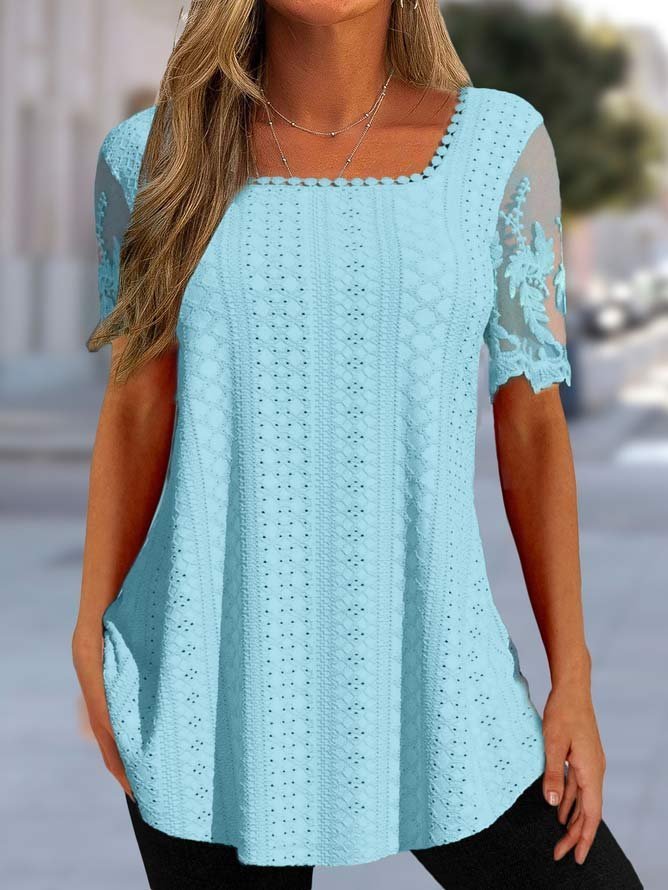 Casual Square Neck Lace T-Shirt