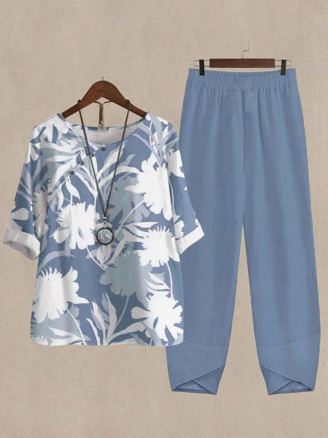 Casual Leaf Asymmetrical Collar Two-Piece Set