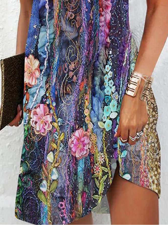 Floral Casual V Neck Regular Fit Dress