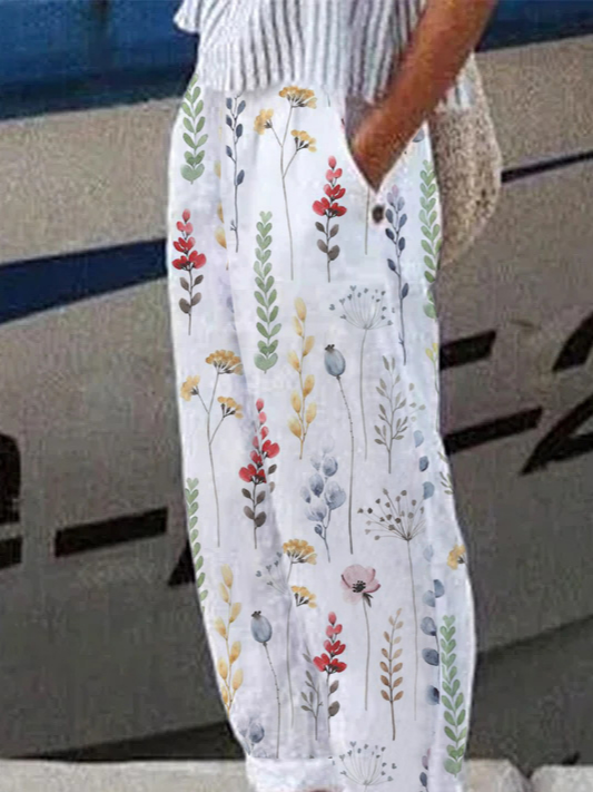 Floral Cotton Loose Casual Pants