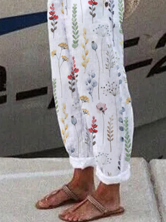 Floral Cotton Loose Casual Pants