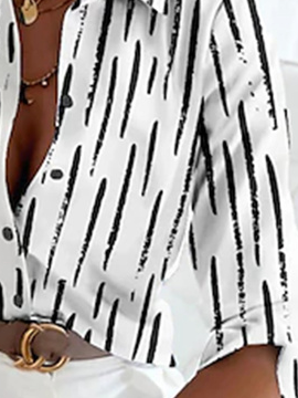 Striped Casual Shirt Collar Blouse