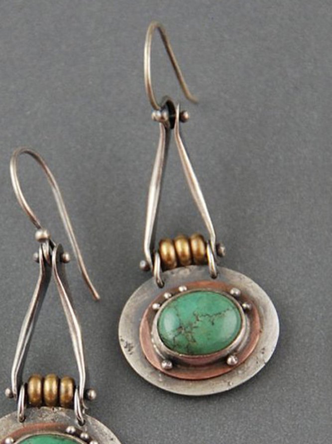 Ethnic Oval Turquoise Two-Tone Earrings