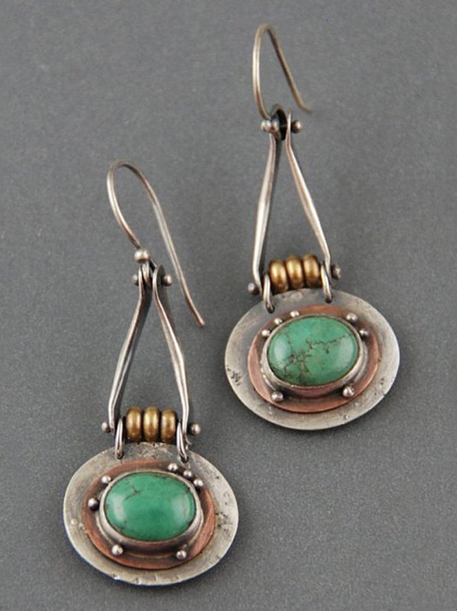 Ethnic Oval Turquoise Two-Tone Earrings