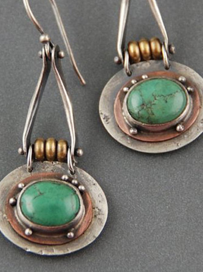 Ethnic Oval Turquoise Two-Tone Earrings