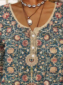 Ethnic Casual Crew Neck Knitted Shirt
