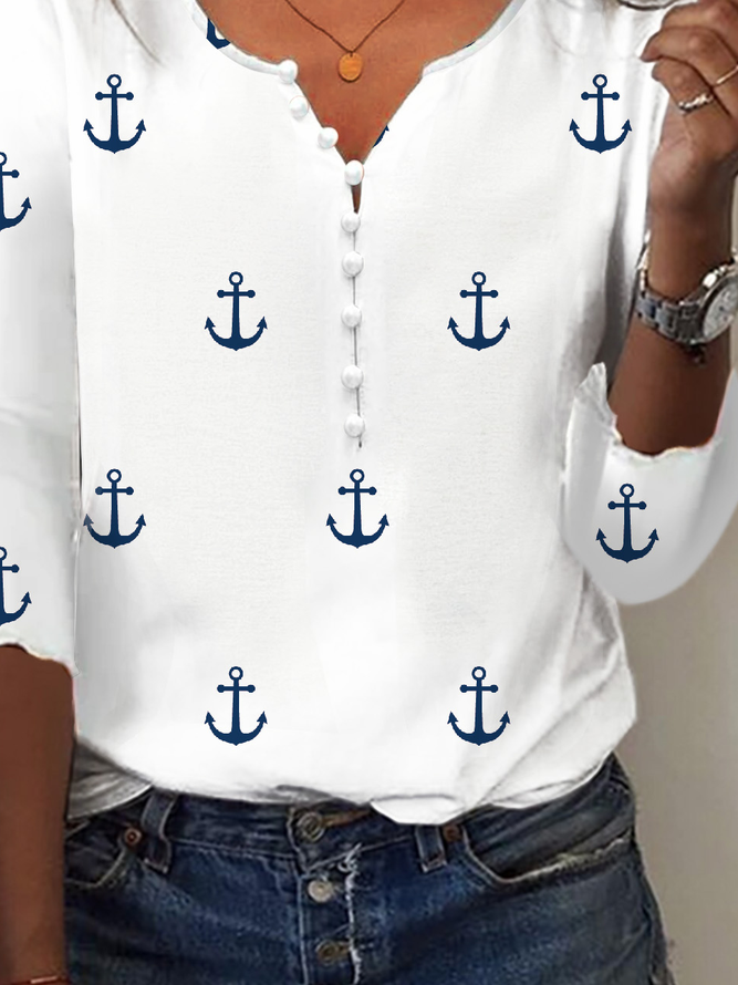 Casual Anchor Notched Shirt