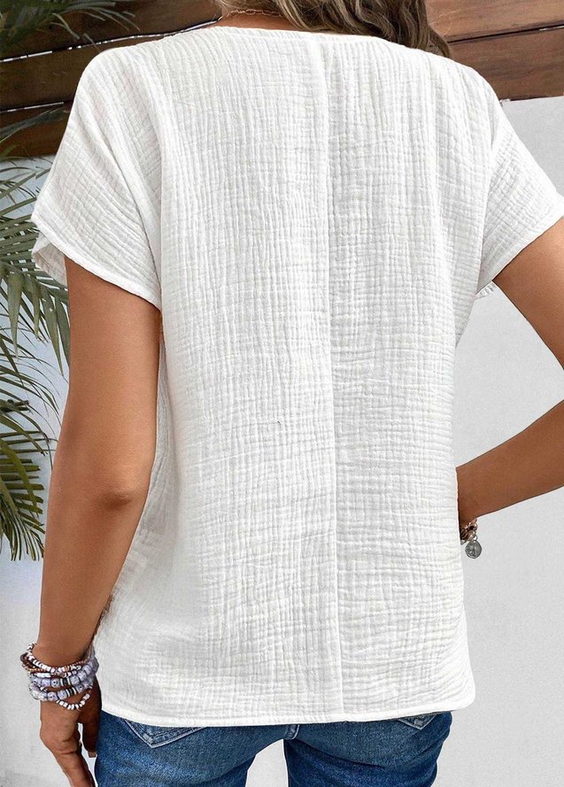 Loose Cotton Lapel Collar Casual Blouse