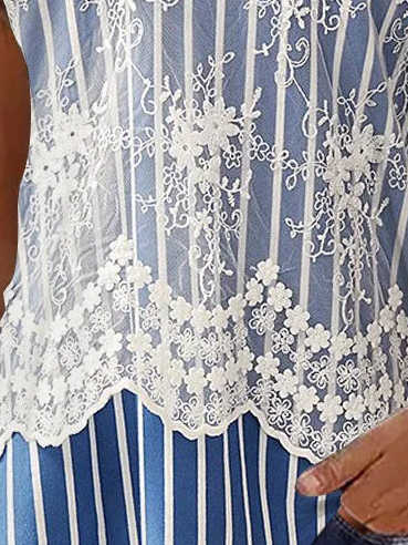 Casual Loose V Neck Lace Shirt