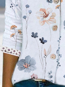 Floral Loose V Neck Knitted Casual Shirt