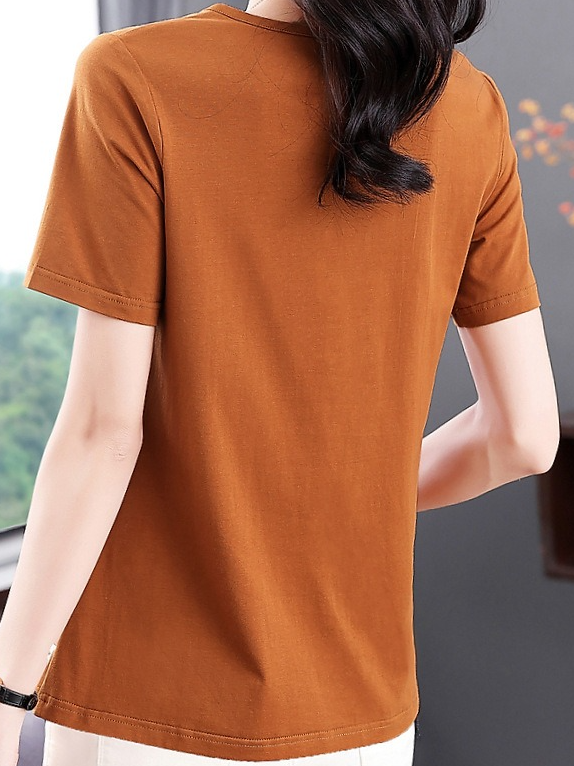 Plain Buckle Gathered Short Sleeve Casual Shirt