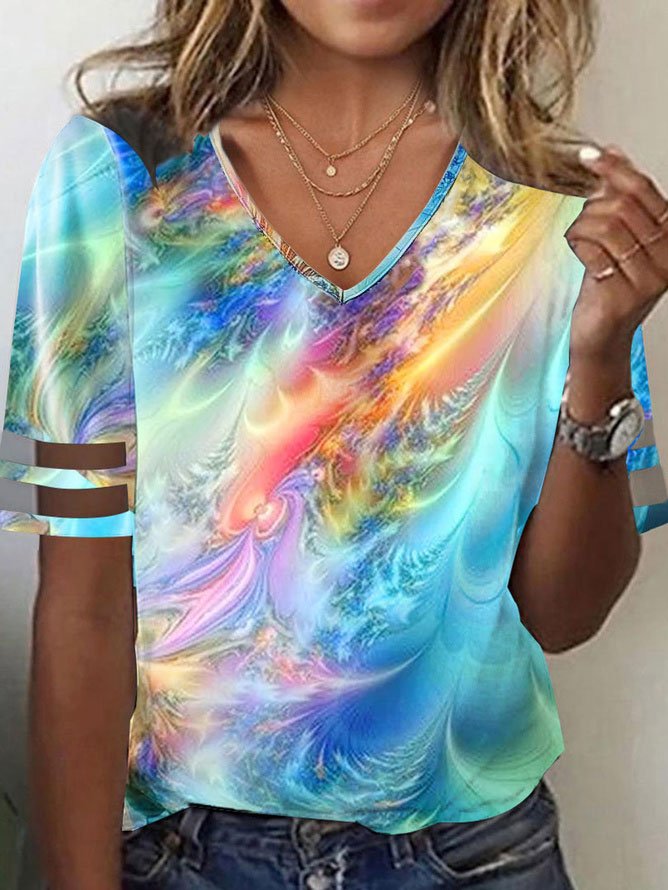 Casual V Neck Ombre T-Shirt