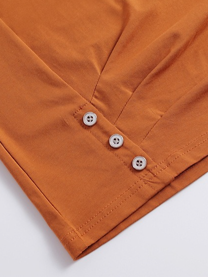 Plain Buckle Gathered Short Sleeve Casual Shirt